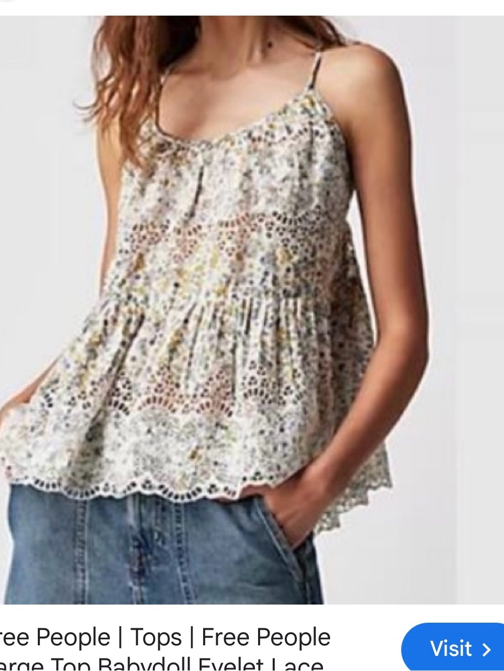 Free People Cream Floral Eyelet Lace Babydoll Cami